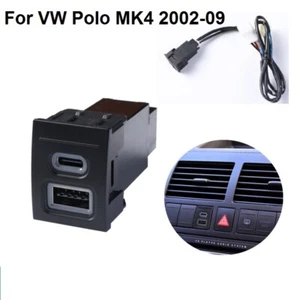 For VW for Polo Mk4 2002-2009 Black USB QC3.0+USB-C PD Charger +Cable Connector - Picture 1 of 6
