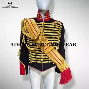 Black General Men's Hussar Custom Made Ceremonial Gold Braiding Wool Jacket - Picture 1 of 5