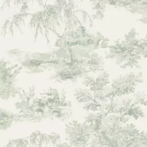 Grandeco Toile Green Wallpaper Countryside Naturistic Traditional Classic - Picture 1 of 7