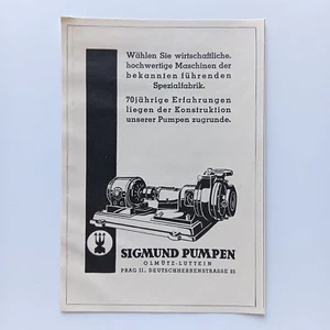 1941 Sigmund Pumpen Olmütz-Luttein Böhmen-Mähren, Werbeanzeige, Reklame - Bild 1 von 1
