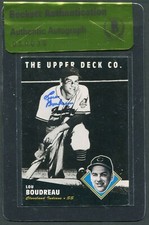 LOU BOUDREAU SIGNED 1994 UD ALL TIME HEROES #204 INDIANS HOF AUTO BECKETT BAS 1