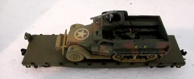 Corgi Die Cast M3 Half Track Camouflaged Brown Green-3 1/2" w/METAL HO FLAT CAR - Image 1 of 4