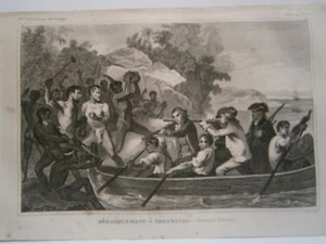 gravure 19° voyage Cook : Débarquement à Erramanga Nouvelles Hébrides - Bild 1 von 1