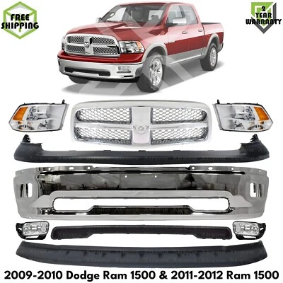 Front Bumper Chrome & Grille Kit For 2009-10 Dodge Ram 1500 & 2011-2012 Ram 1500 Foto 1 de 4