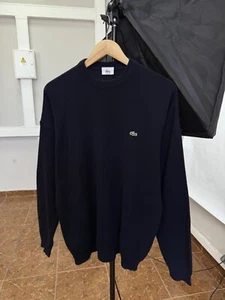 🇫🇷 Vintage 90s Lacoste Wool Sweater Made in France Woolmark size L Dark Blue - Picture 1 of 7
