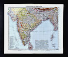 1911 Stieler Map India Ceylon Bombay Calcutta Pakistan Punjab Mt. Everest Nepal