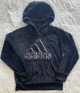 Adidas Girls' Fleece Plush Hooded Pullover, Medium 10/12, Black/Silver, Stitched - Picture 1 of 5