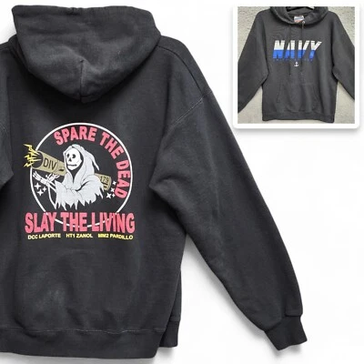 Navy Division 179 Spare The Dead Slay The Living Hoodie Mens Medium Black - Image 1 of 4
