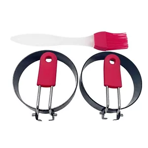 2 Stück 3" Spiegelei Formen + Ölpinsel Ei/Pfannkuchen Ring Set Frühstück Kochen Werkzeug - Bild 1 von 12
