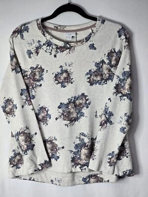J. JILL Pleated-Back Floral Sweatshirt Oatmeal Heather Roses Cotton Size XSp - Image 1 of 4