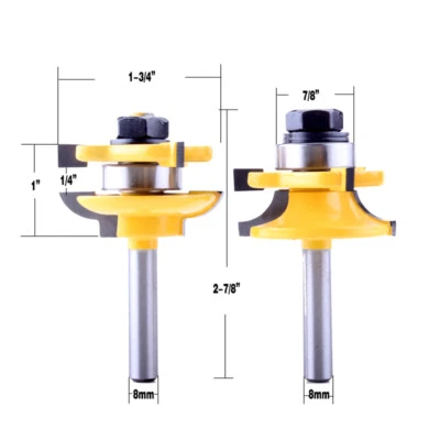 Round Over 2 Bit Rail and Stile Router Bit Set - 8mm Shank - Image 1 of 4