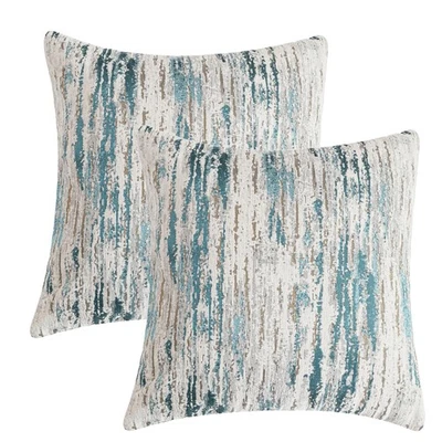 Juego de 2 fundas de almohada de chenilla y jacquard de 18x18 pulgadas - tira costera texturizada... Foto 1 de 4