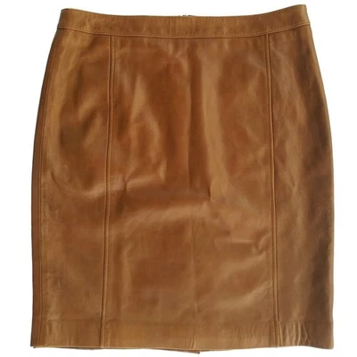 Falda hasta la rodilla Talbots 100 % cuero de cordero cremallera abertura suave cómoda marrón talla 10P Foto 1 de 4