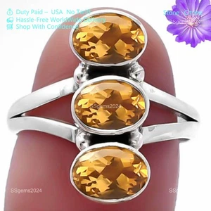 925 Silver Citrine Stone Channel Set Daughter Band Thanks Giving Day Boho Ring - Picture 1 of 6