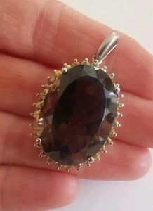 Anhänger Sterlingsilber Rauchquarz und gelbem Glas. R80H - Bild 1 von 3