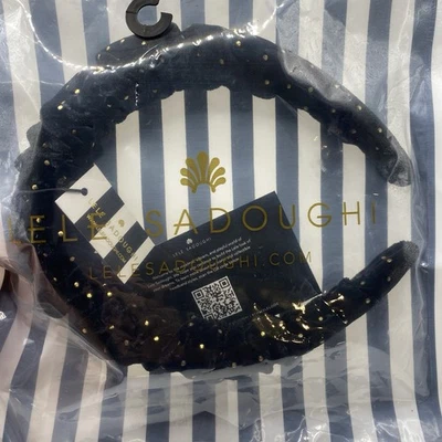 Lele Sadoughi Jet Dot Velvet Kelly Headband Jet Black Gold Polka Dots NWT - Image 1 of 3