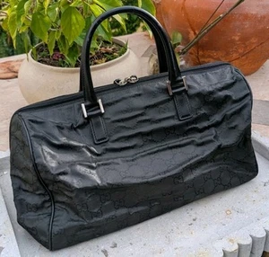 Gucci Boston Monogam Duffle Bag Unisex Brown Nylon Weekend Travel Imperfections - Picture 1 of 24