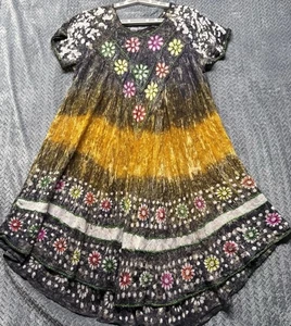 Boho Batik Blumen Kleid Indien Free Size Viskose bestickt Hippie Festival - Bild 1 von 10