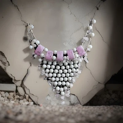Collar hecho a mano cuentas, cuarzo rosa, vidrio, capas 18 pulgadas de largo Foto 1 de 4