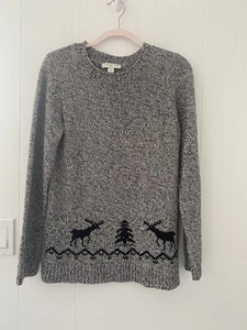 Coldwater Creek Moose Sweater Black & White Knit Size Large  Trees Mock Neck New - Picture 1 of 8