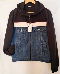 Desigual BNWT Hybrid  hooded Denim Jacket - Denim/Windbreaker Size 12/Med Retro - Picture 1 of 12