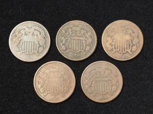 1864, 1865, 1866, 1867 & 1869 Two Cent Pieces NICE! - Picture 1 of 2