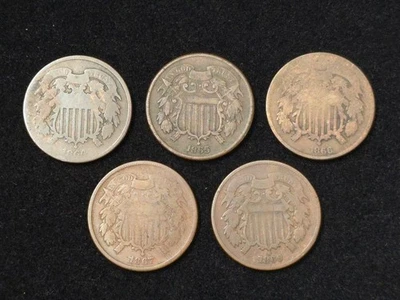1864, 1865, 1866, 1867 & 1869 Two Cent Pieces NICE! - Image 1 of 2