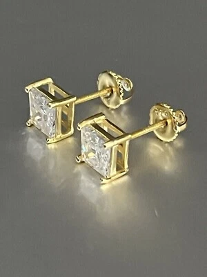 2 CT Princess Cut Lab-Created Diamond Women Stud Earrings 14K Yellow Gold Plated - Image 1 of 2
