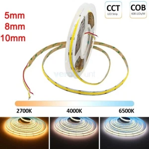 COB CCT LED Streifen 12V/24V 600/608LEDs/m FCOB dimmbar Dual weiß 5mm 8mm 10mm - Bild 1 von 18