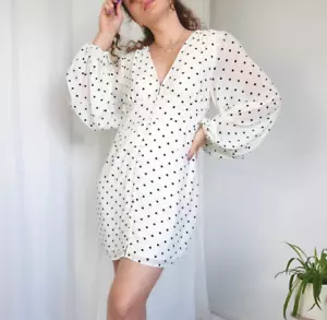 SPORTSGIRL White Chiffon Polka Dot Mini Dress Size 12 - Picture 1 of 7