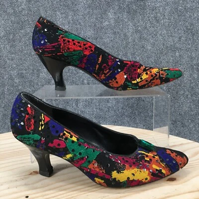 Stuart Weitzman Heels Womens 7 Wide Pumps Abstract Multicolor Fabric Slip On - Image 1 of 4