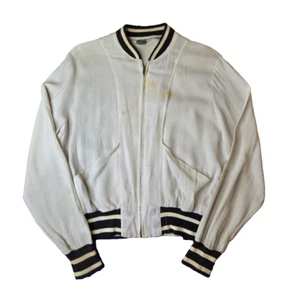 Welgrume Apparel Vintage 1950s White Black Zip Cardigan Jacket Mens Small S - Picture 1 of 10