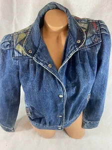 Vintage Giorgio Morandi Medium 1980s Denim Bomber Jacket Blue Jeans Puffärmel - Bild 1 von 12