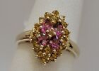 Estate Vintage STS 10K Yellow Gold Garnet and CITRINE Ring Size 7