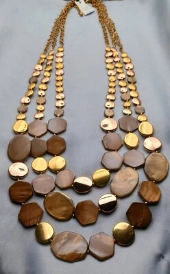 Collar Chico's de Metal Mixto Oro, Cobre, Bronce Medallones 3 Hilos 38-42" Nuevo Foto 1 de 4