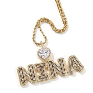 DIY Custom A-Z Name Letters Pendant Necklace 5A T Zircon Women Men Jewelry Gift - Picture 1 of 11