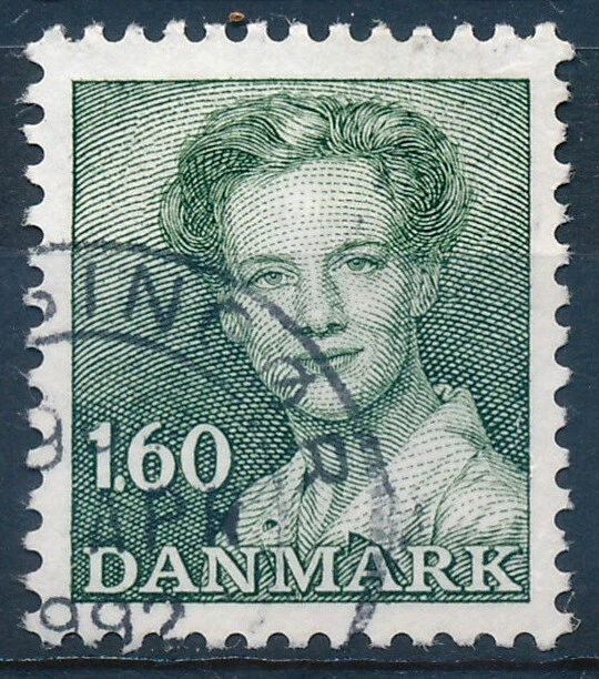 Dinamarca Scott 701/AFA 756, 1,60 verde Reina Margarita, en muy buen estado sello usado postal Foto 1 de 1