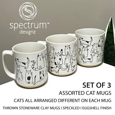 3 New Spectrum Designz Crazy Cats Ceramic 17oz Mugs Bone Black Tan, Assorted - Image 1 of 4