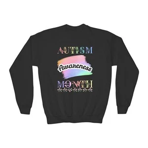 Sudadera Cuello Redondo Juvenil Mes de Concientización sobre el Autismo - Flores Letras Pasteles - Imagen 1 de 9