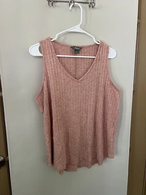 Suéter acanalado cuello en V rosa XL Natural Reflections para mujer Foto 1 de 4