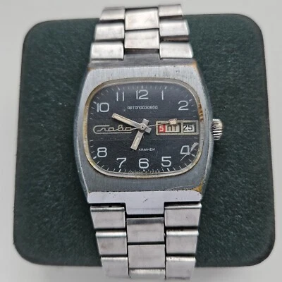 Vintage Soviet USSR RUSSIAN Watch Slava 27 jewels TANK TV 2428 AUTOMATIC BLACK - Image 1 of 4