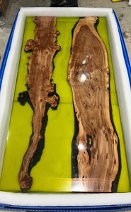 48"x24" Yellow Epoxy Table Top Resin Dining Table Acacia Wood Office Table Decor - Picture 1 of 6