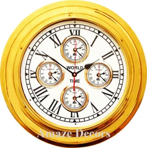 Orologio mondiale 17" ottone nave marittima orologio da parete arredamento casa e ufficio - Foto 1 di 3