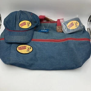 Disney Mickey Mouse Expandable Duffle Bag Jean and Leather Weekend Bag With Hat - Picture 1 of 10