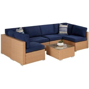 7 Piece Outdoor Patio Furniture Set Sectional Sofa Seating Coffee Table Cushions - Picture 1 of 7