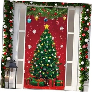 Christmas Front Door Cover Xmas Tree Door Cover Banner Merry Christmas Door - Picture 1 of 8