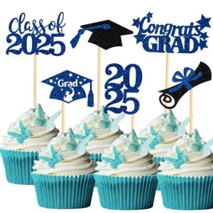 60 Stück 2025 Abschluss Cupcake Topper Glitzer Klasse von 2025 Cupcake Topper - Bild 1 von 5
