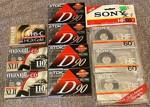 10 Factory Sealed Cassette Tapes ~Sony HF60 ~ TDK D90 ~ Maxell XLII 110 - Picture 1 of 2