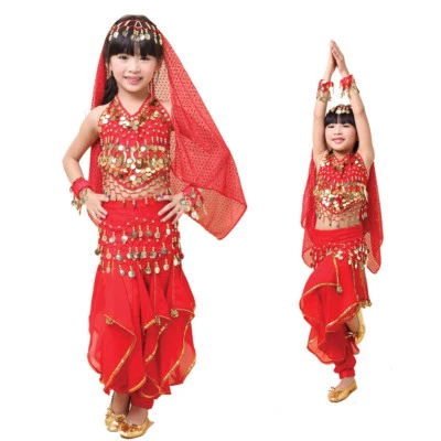 Girls Belly Dance Paillettes Top Harem Pants Suit Indian Theme Party Costume Kid - Image 1 of 2
