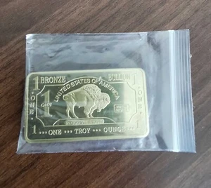 1 oz One Troy Ounce USA American Buffalo .999 Fine Bronze Bullion Bar Ingot CMC - Picture 1 of 2